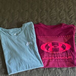 Nike Blue T-Shirt and Under Armour Pink T-Shirt